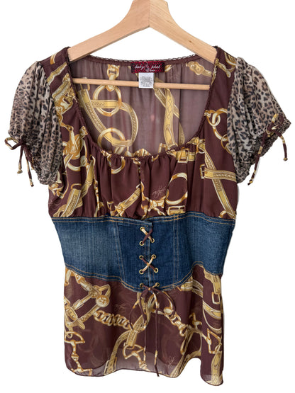 Y2K Baby Phat Women's Sheer Top with Denim Belt