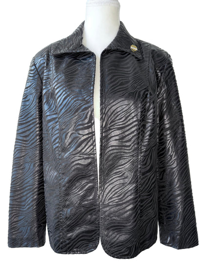 Vintage TANJAY Women's Black Zebra Patterned Jacket with Brooch Pin