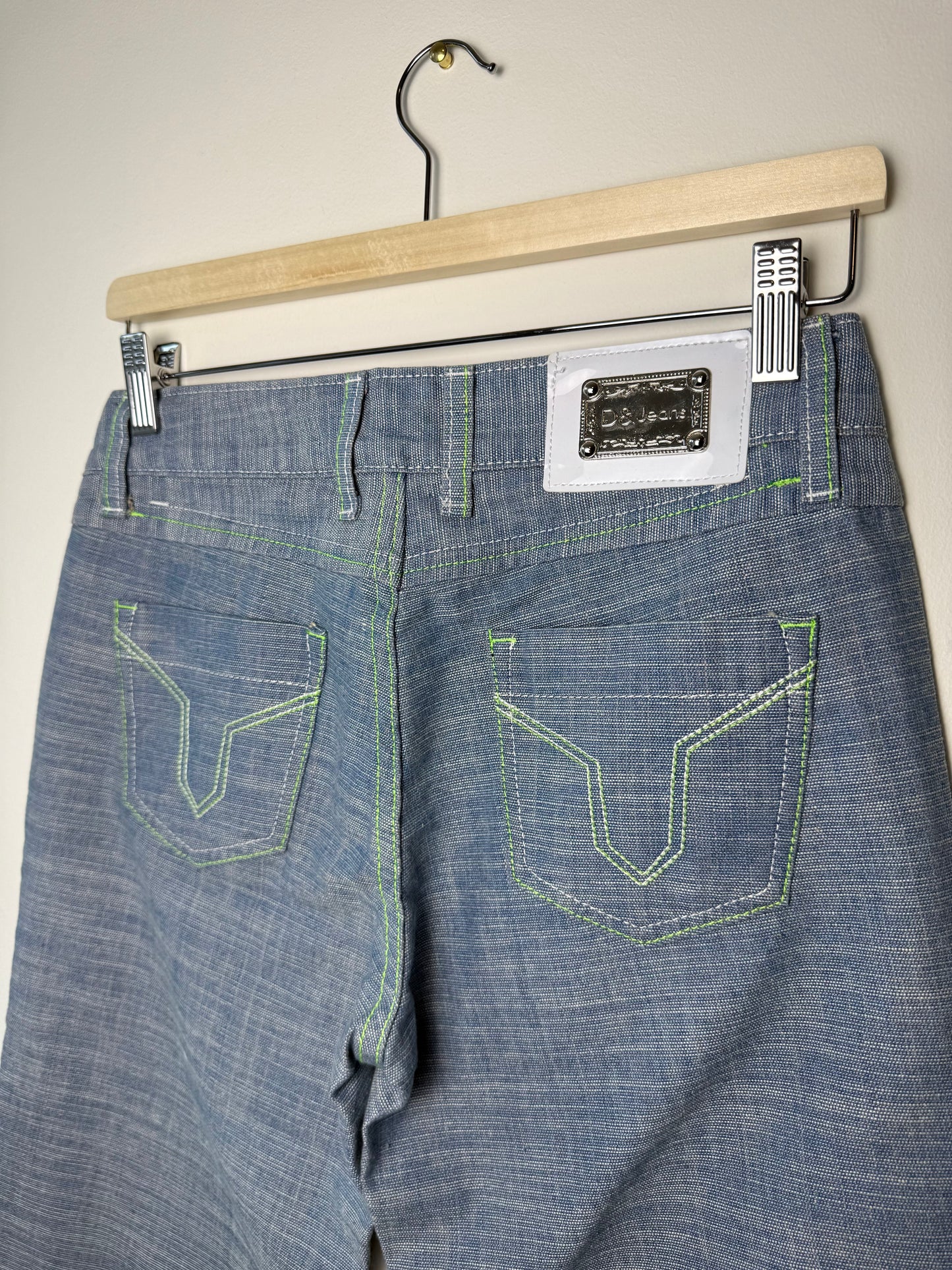 Y2K D&Jeans Women's Blue Jeans with White & Lime Green Stitching