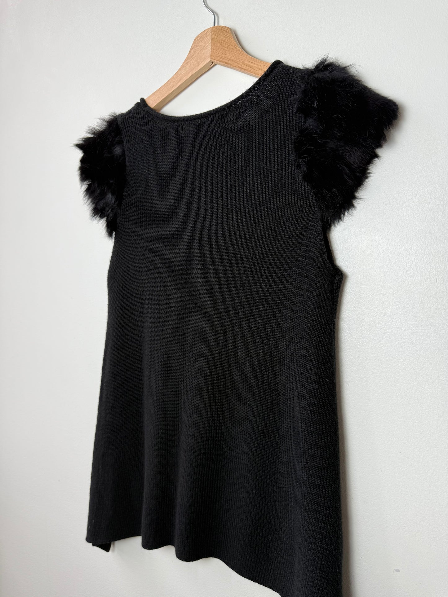Y2K MVXSIN Women's Black Knit Top with Fur Shoulders & Silver Metal Detail