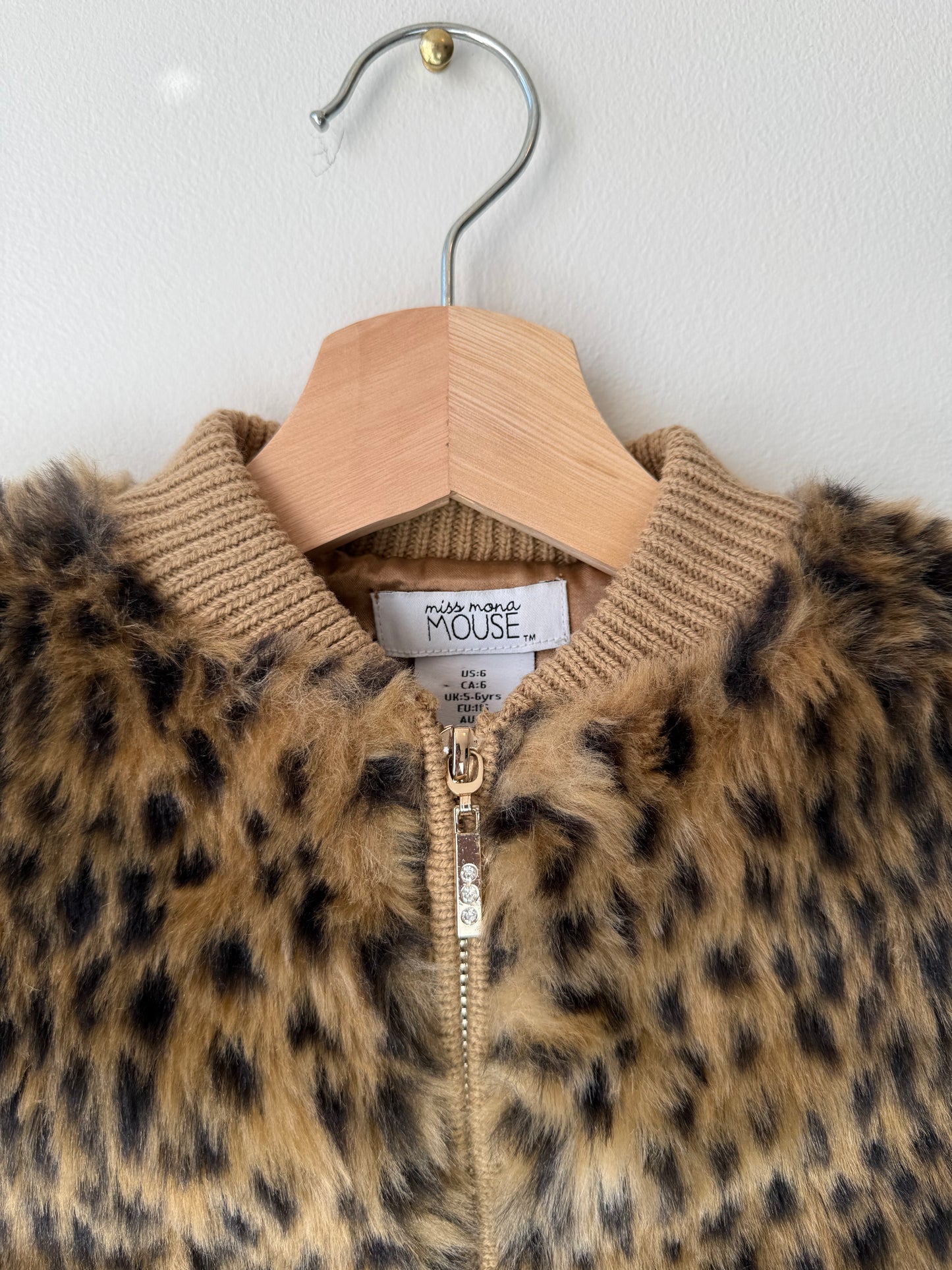 Y2K Miss Mona Mouse Girls' Leopard Faux Fur Zip-Up Jacket
