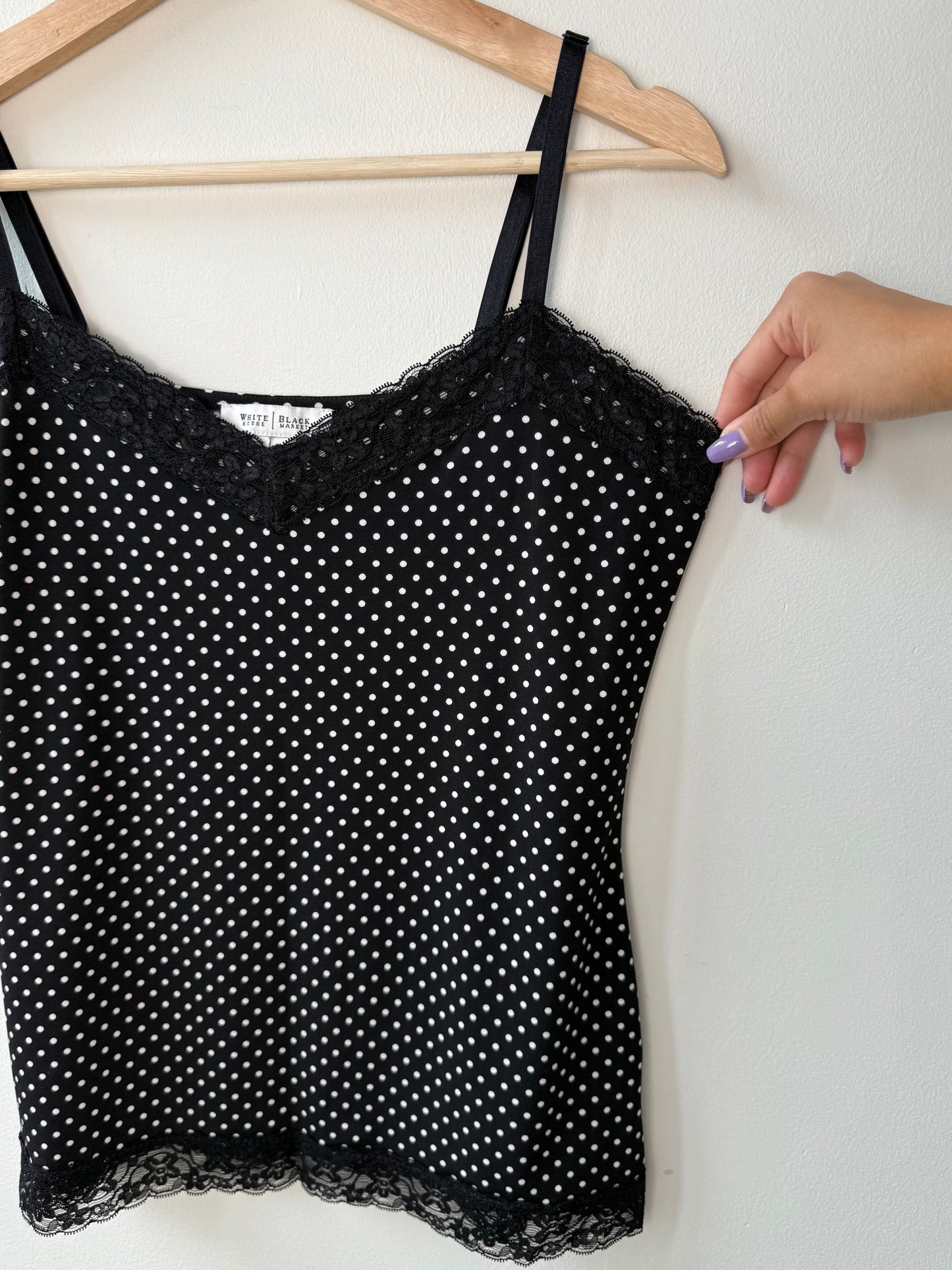 Women's Black Lace & Polka Dot Camisole
