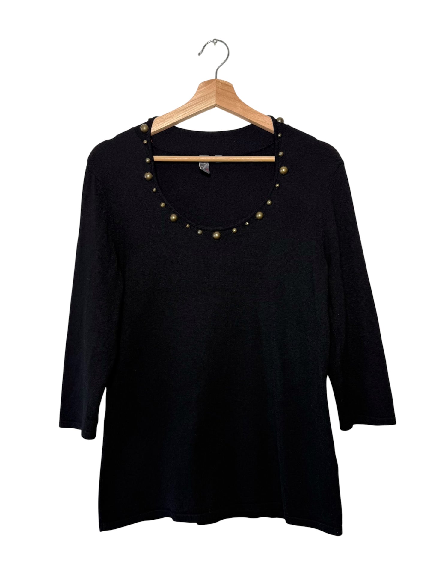Y2K Jona Women's Black Scoop Neck 3/4 Sleeve Knit Top