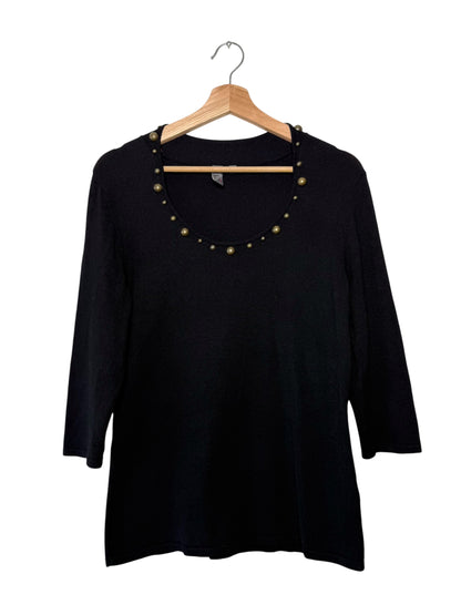 Y2K Jona Women's Black Scoop Neck 3/4 Sleeve Knit Top