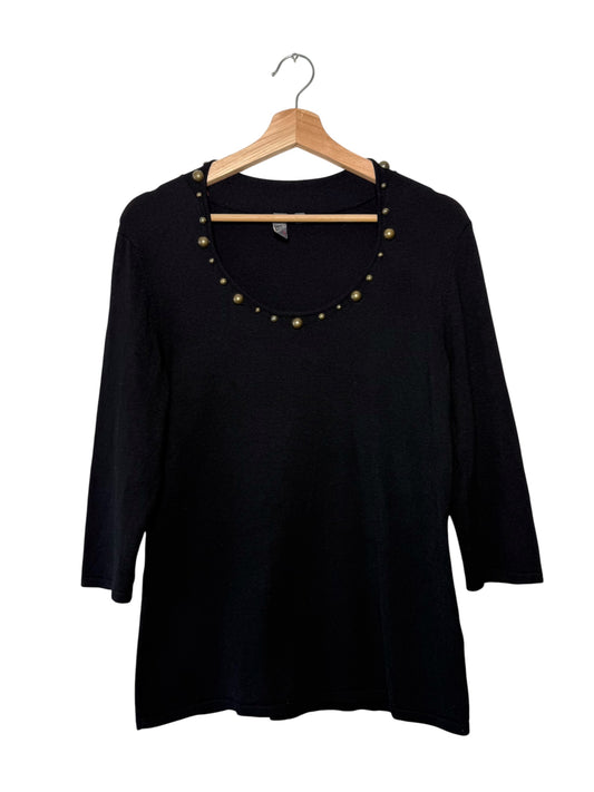 Y2K Jona Women's Black Scoop Neck 3/4 Sleeve Knit Top