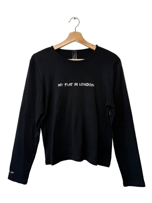MY FLAT IN LONDON Women's Black Long-Sleeve Rhinestone Shirt