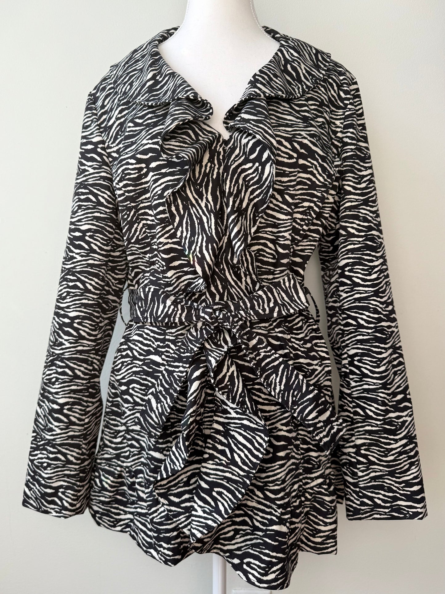 Sandro Studio Women's Zebra Print Ruffle Collar Jacket
