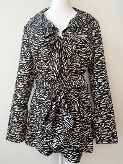 Sandro Studio Women's Zebra Print Ruffle Collar Jacket