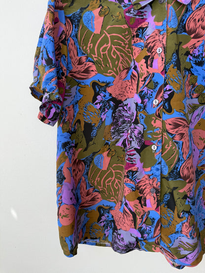 Vintage Sun Hung Women's Colorful Floral Short Sleeve Blouse