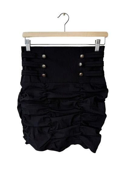 Y2K Seduction Women's Black Ruched Stretchy Skirt with Button Details
