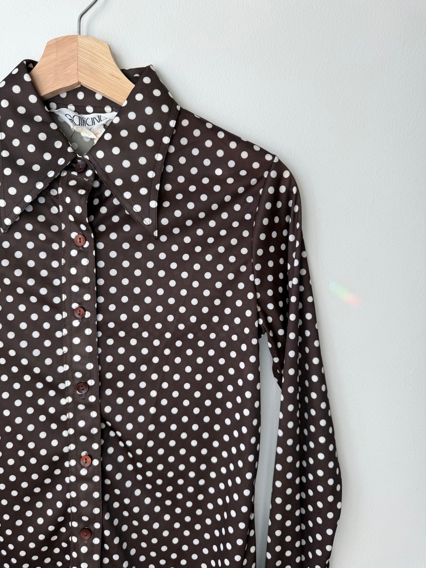 Vintage Galliano Women's Brown Polka Dot Shirt