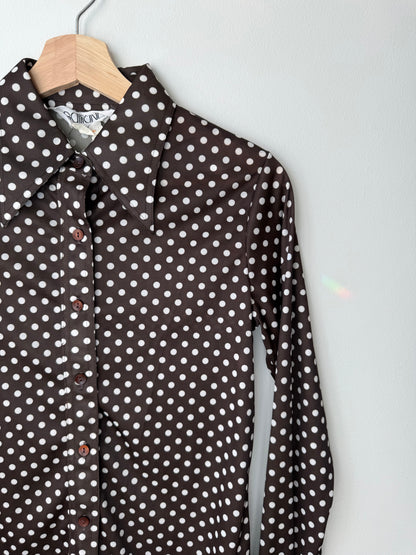 Vintage Galliano Women's Brown Polka Dot Shirt