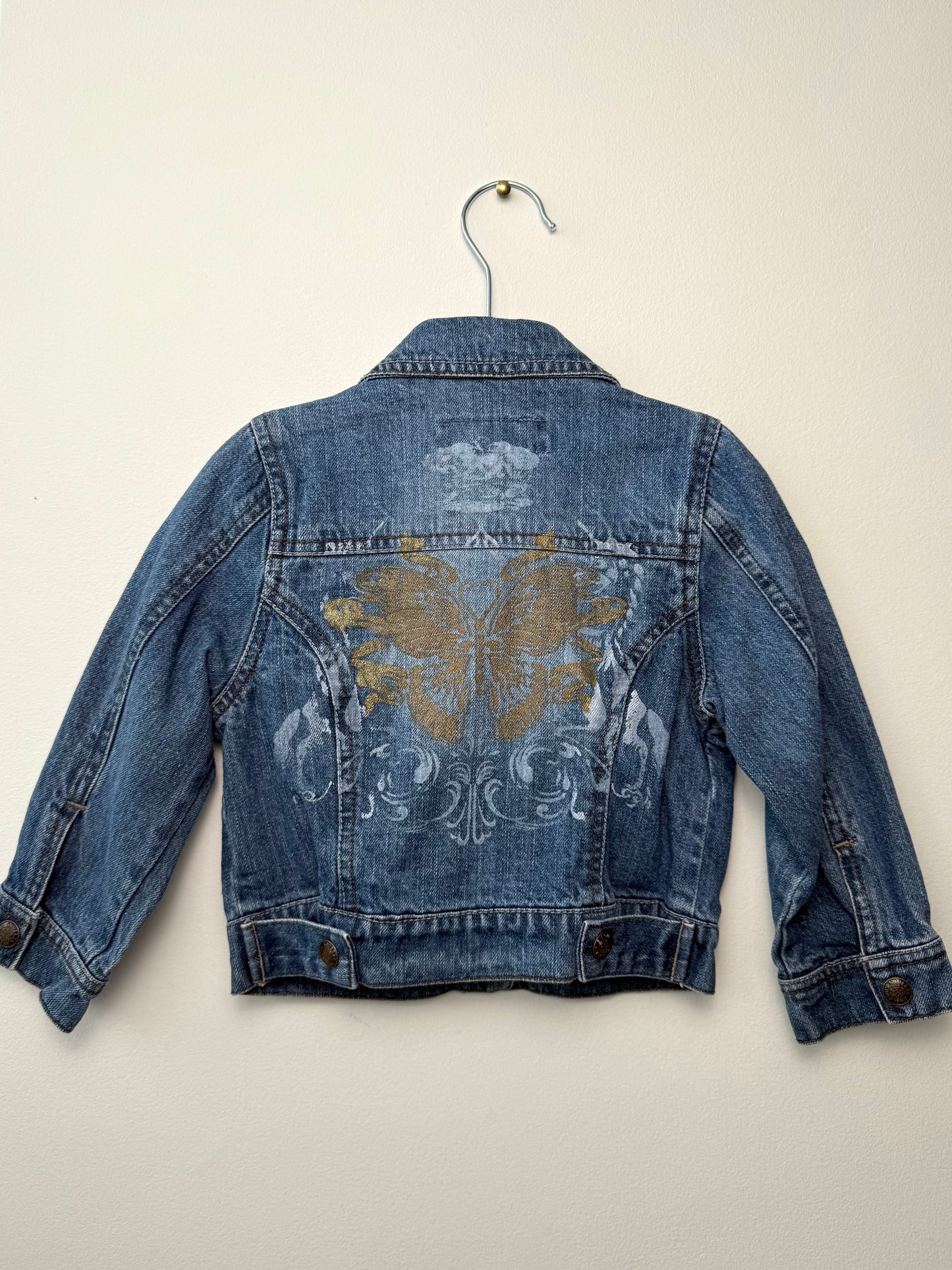 Y2K Girl's Butterfly Back Print Blue Denim Jacket