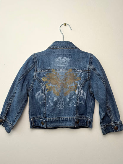 Y2K Girl's Butterfly Back Print Blue Denim Jacket