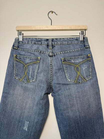Y2K Dream Women’s Blue Denim Shorts/Jorts with Green Stitching