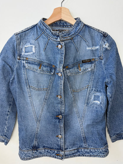 Y2K BOOSLEY JEANS Women's Distressed Blue Denim Jacket