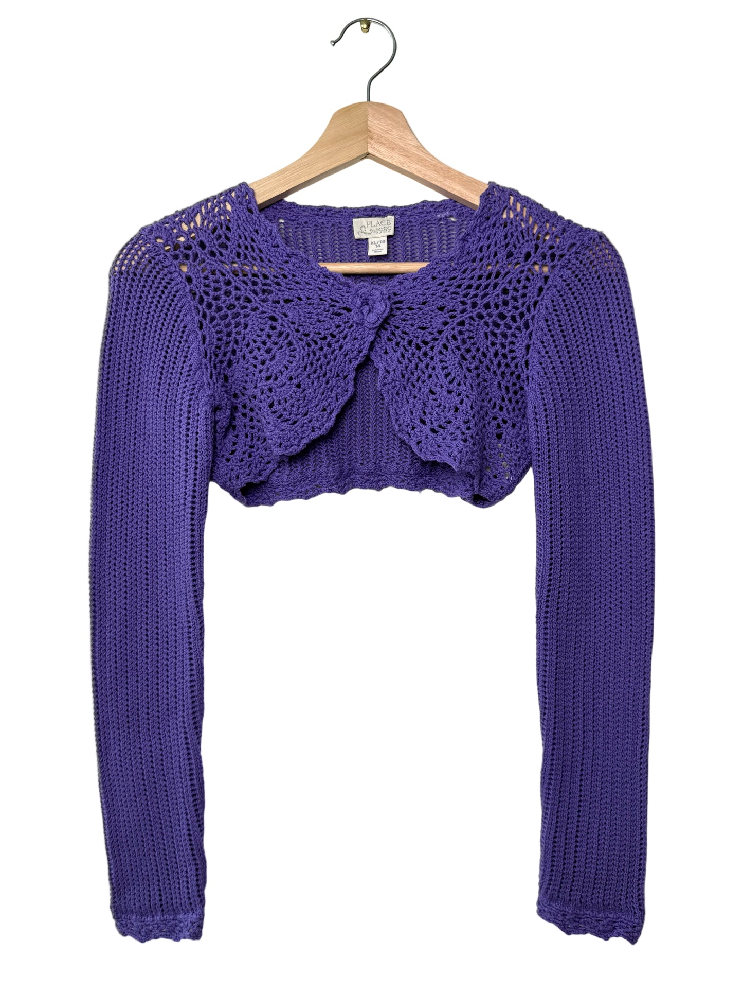 Place 1989 Girls' Purple Crocheted Sweater Cardigan