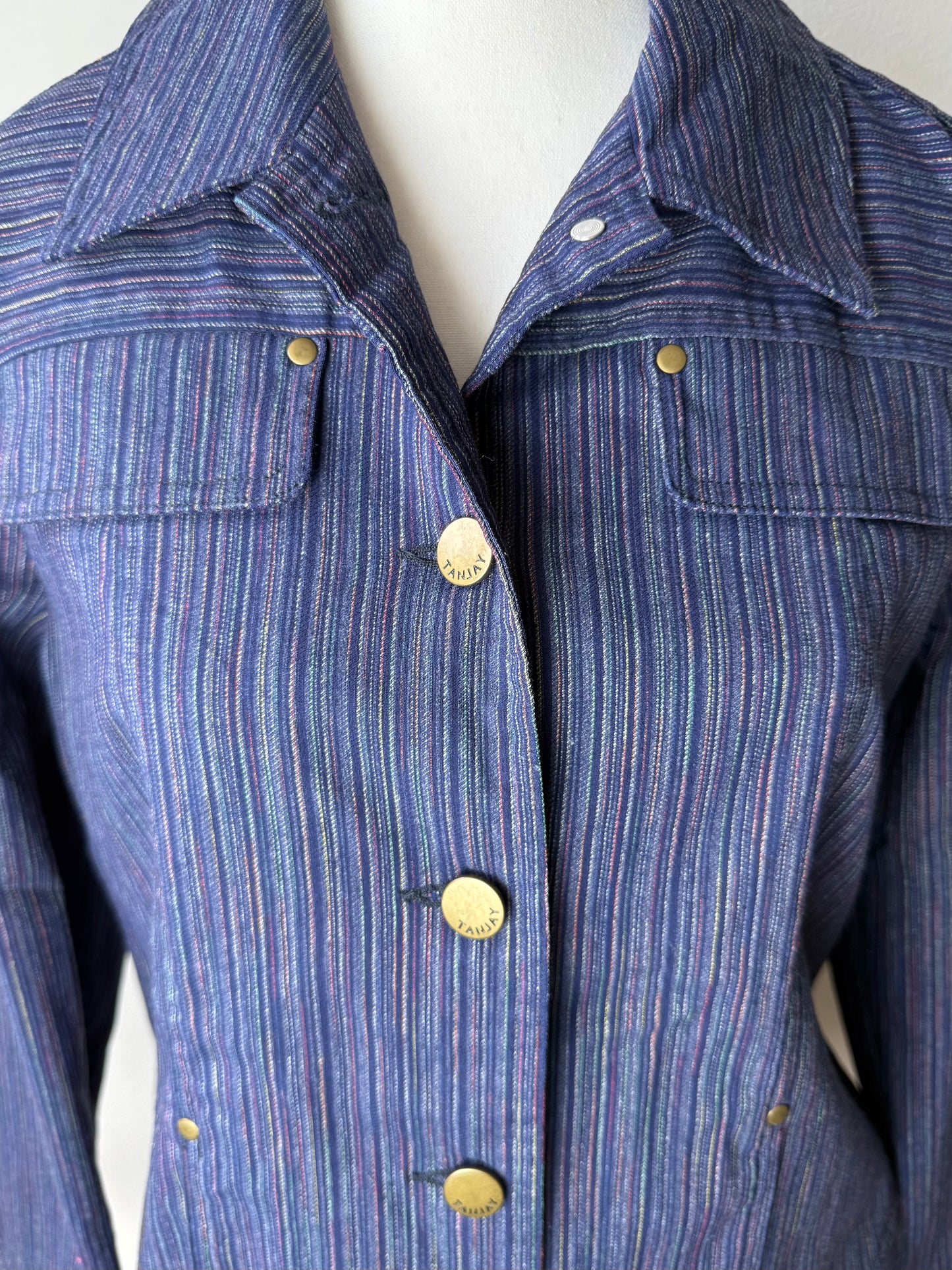 Vintage TANJAY Women's Blue & Colorful Striped Stretchy Jacket