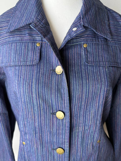 Vintage TANJAY Women's Blue & Colorful Striped Stretchy Jacket