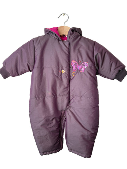 Unworn Vintage Prémaman Baby Purple Snowsuit with Butterfly Embroidery