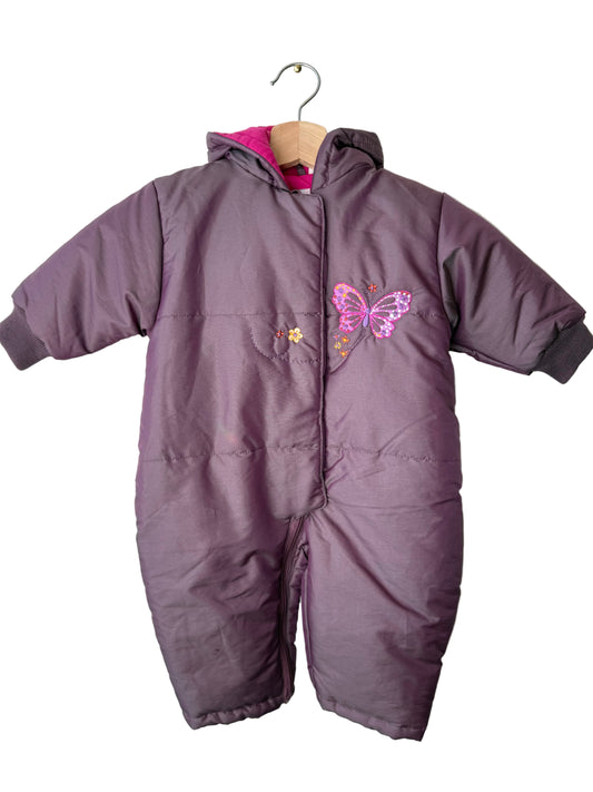 Unworn Vintage Prémaman Baby Purple Snowsuit with Butterfly Embroidery