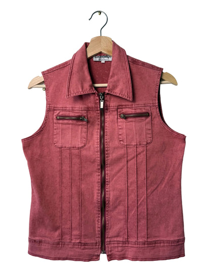 Y2K Vintage LA DONNA Women's Rose Pink Denim Zip-Up Vest