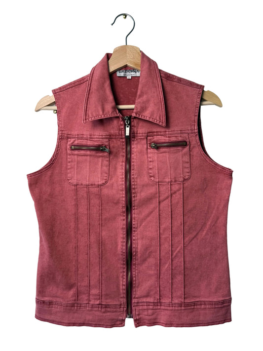Y2K Vintage LA DONNA Women's Rose Pink Denim Zip-Up Vest