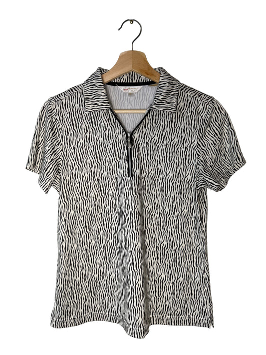 Monterey Club Women's Black & White Zebra Print Polo Shirt