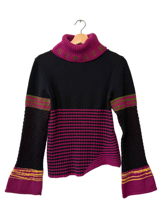 Vintage Oliver STR Elli Women's Black & Pink Patterned Bell-Sleeve Sweater