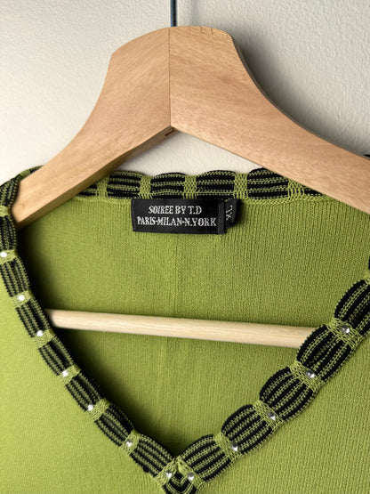 Vintage Y2K Soiree by TD Women's Green Sleeveless V-Neck Sweater Top