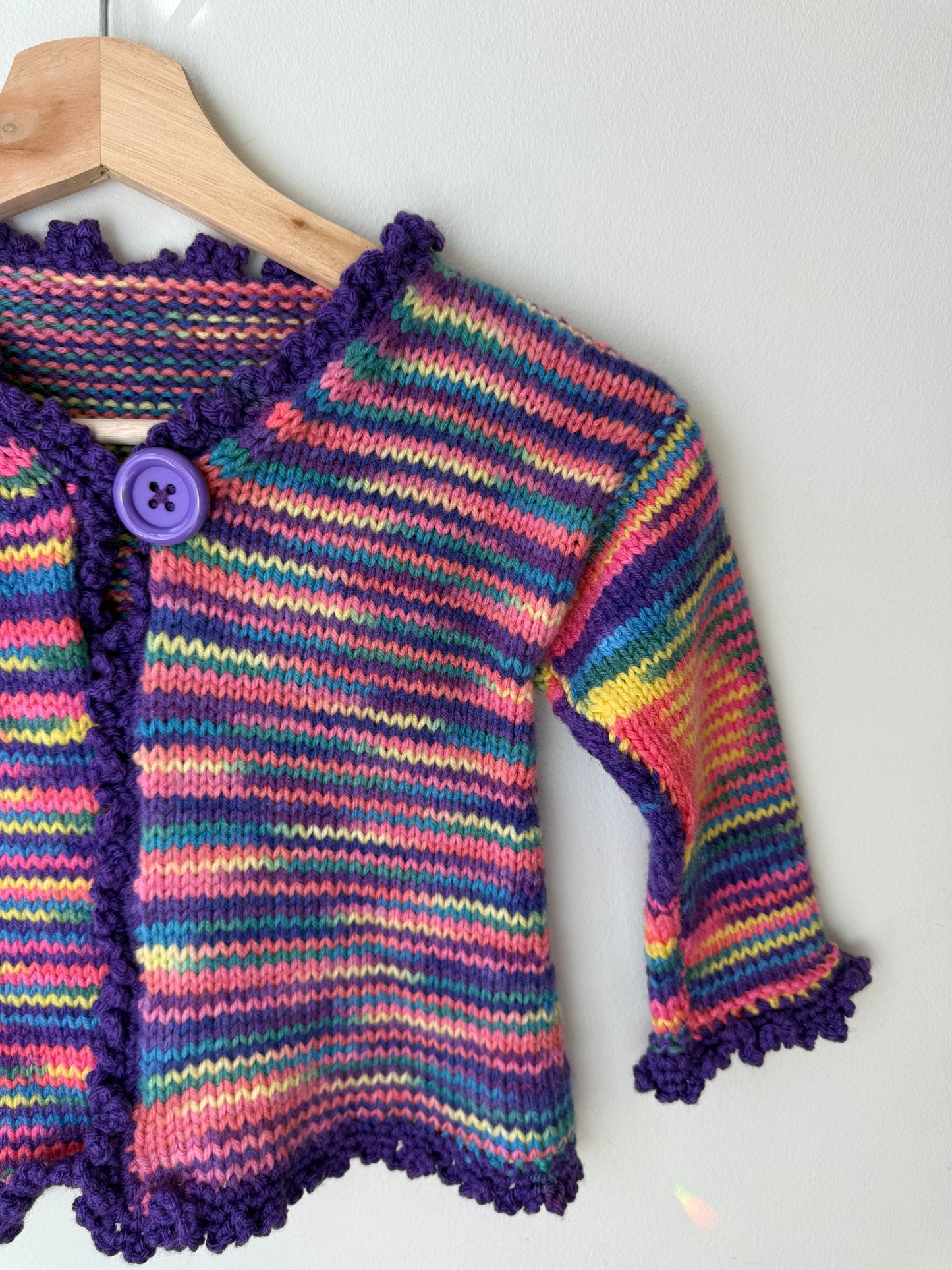 Handmade Girls' Colorful Striped Knit Cardigan