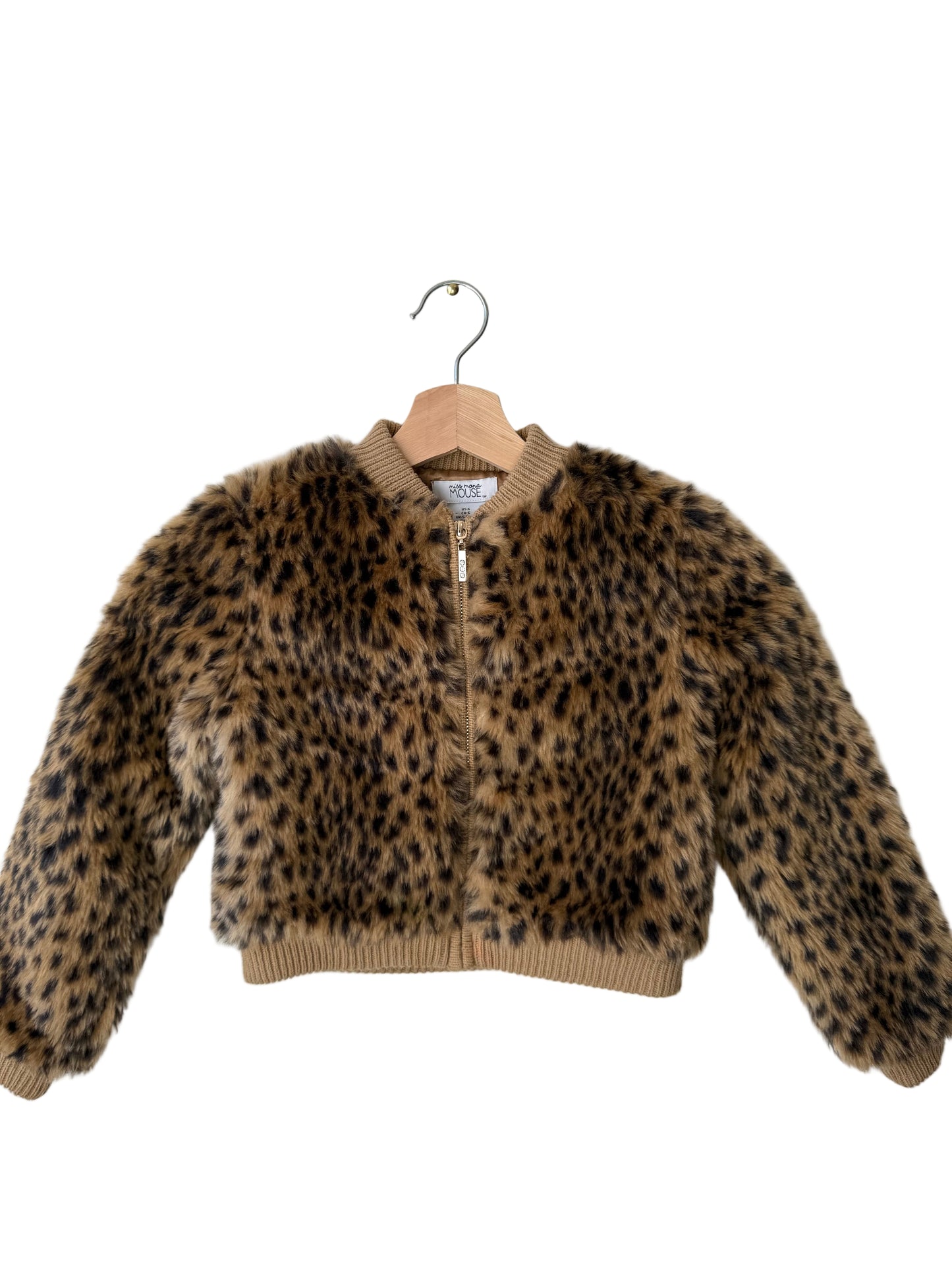 Y2K Miss Mona Mouse Girls' Leopard Faux Fur Zip-Up Jacket