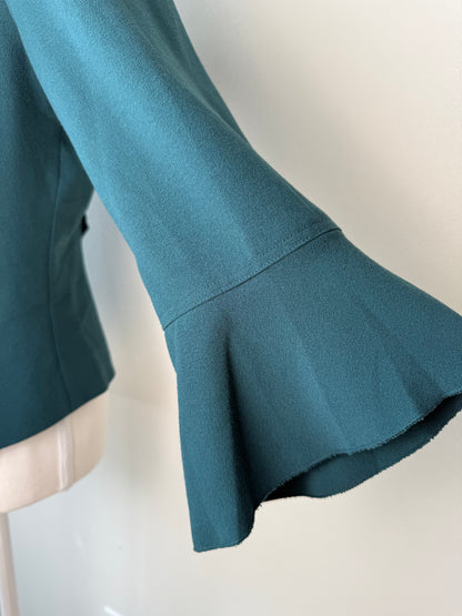 INSIGHT New York Women's Teal Jacket with Faux Leather Collar & Lace