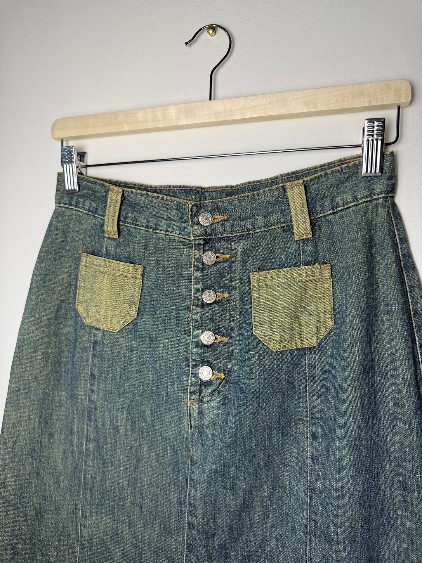 Y2K V.A.L.E Women's Greenish-Blue Long Denim Skirt