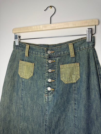 Y2K V.A.L.E Women's Greenish-Blue Long Denim Skirt