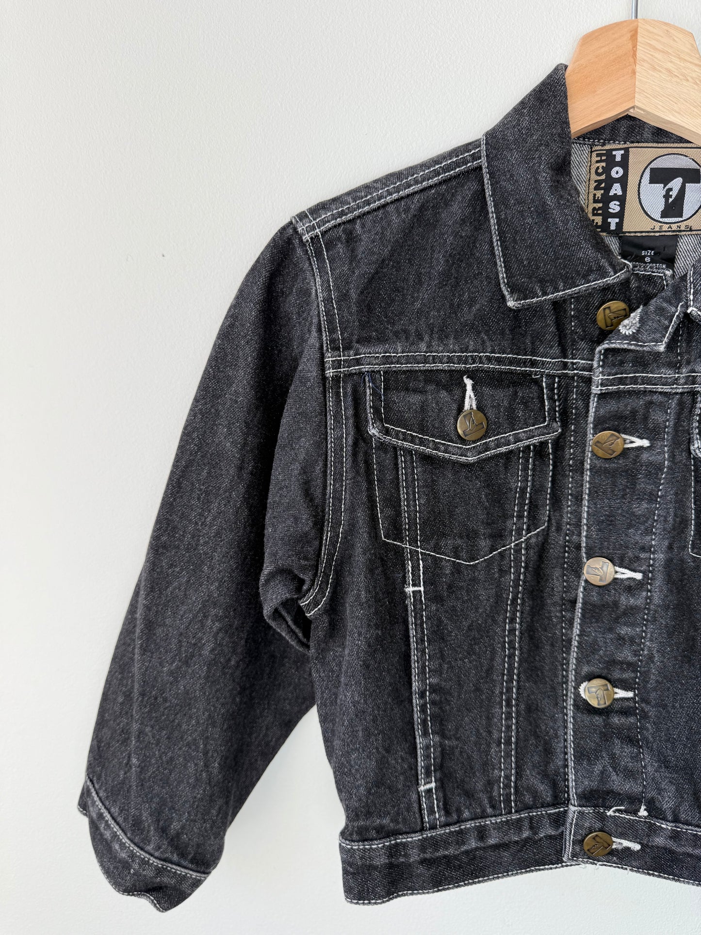 Y2K FRENCH TOAST Kids' Black Denim Jacket with White Stitching