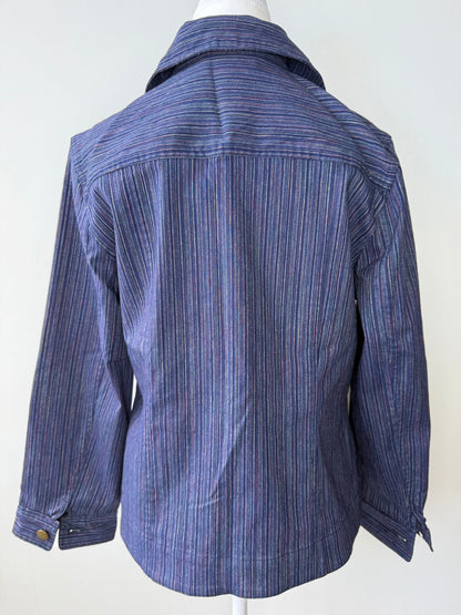 Vintage TANJAY Women's Blue & Colorful Striped Stretchy Jacket