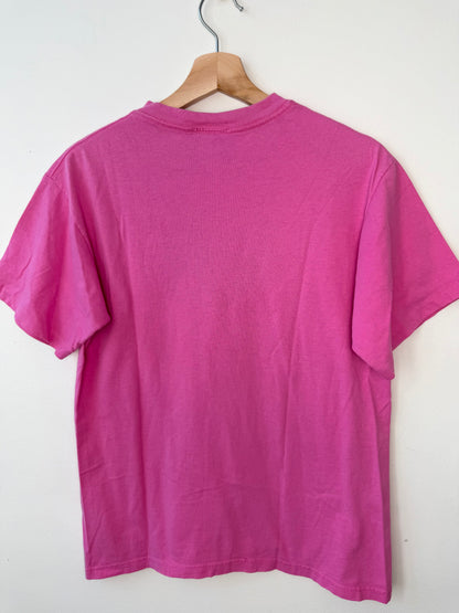 Vintage Top Stitch Women's Pink T-Shirt with Floral Embroidery
