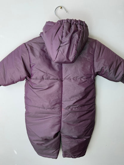 Unworn Vintage Prémaman Baby Purple Snowsuit with Butterfly Embroidery