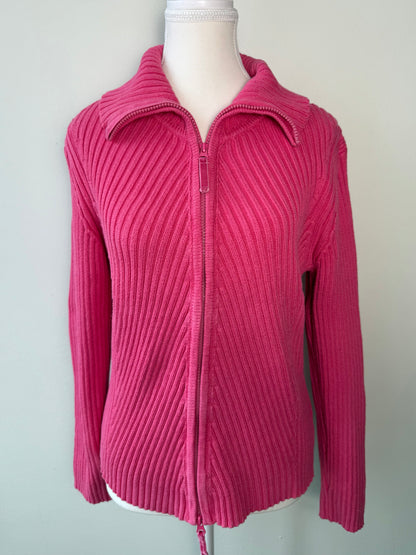 Vintage Cleo Petites Women's  Pink Ribbed Zip-Up Sweater