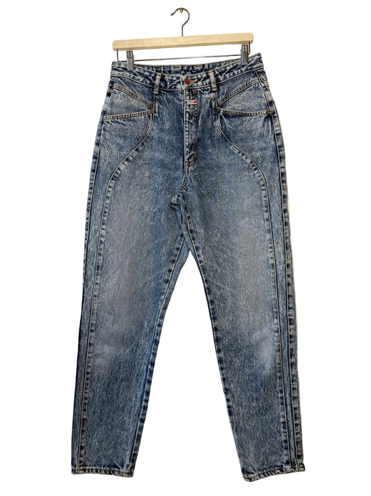 Vintage EDWIN Women's High-Waisted Acid-Wash Jeans