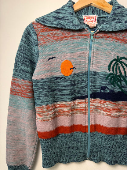 Vintage Andy’s Juniors Women's/Kids' Embroidered Beach & Sunset Zip-Up Cardigan