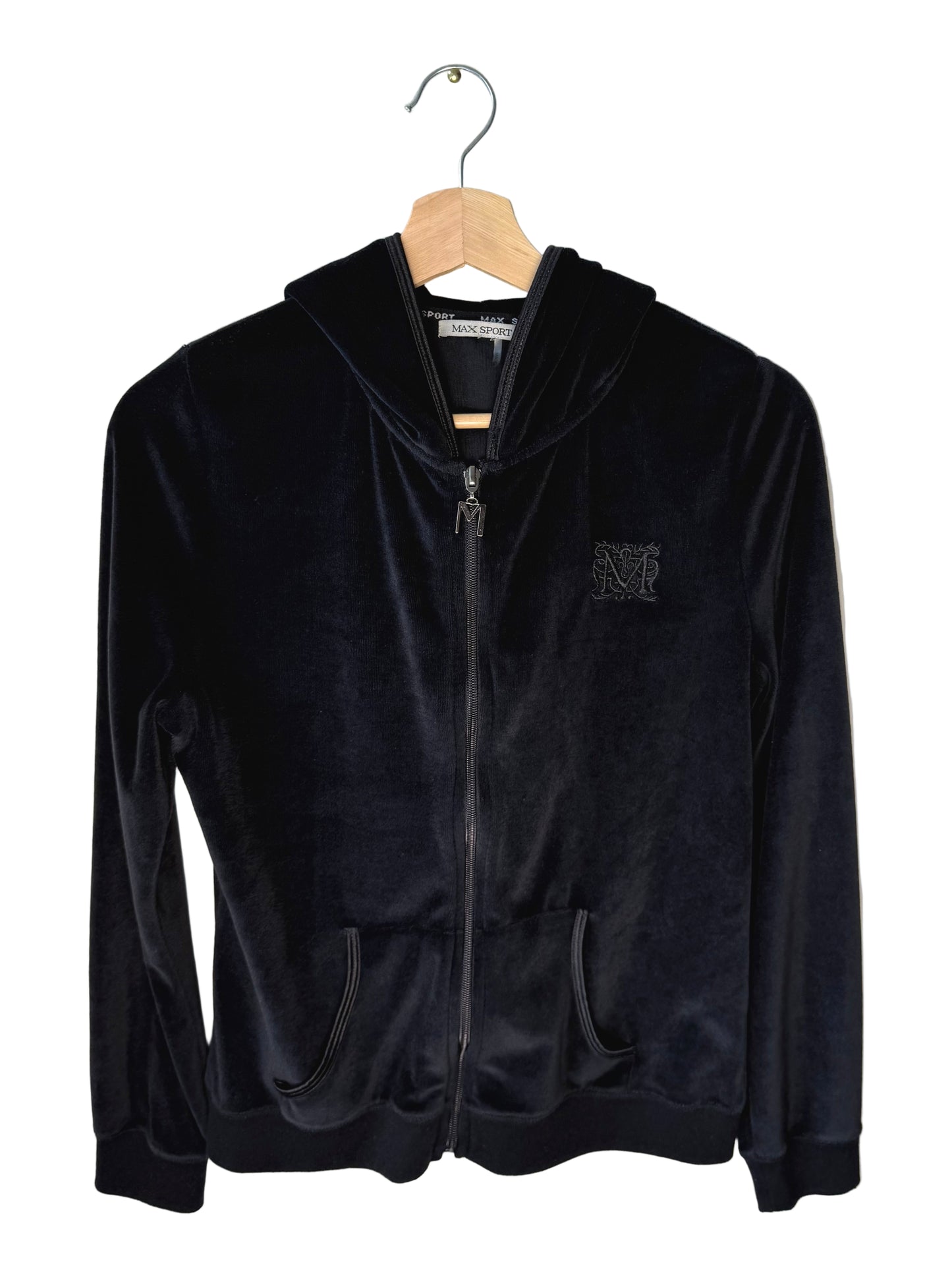 Y2K MAX SPORT Women's Black Velour Zip-Up Hoodie With Logo