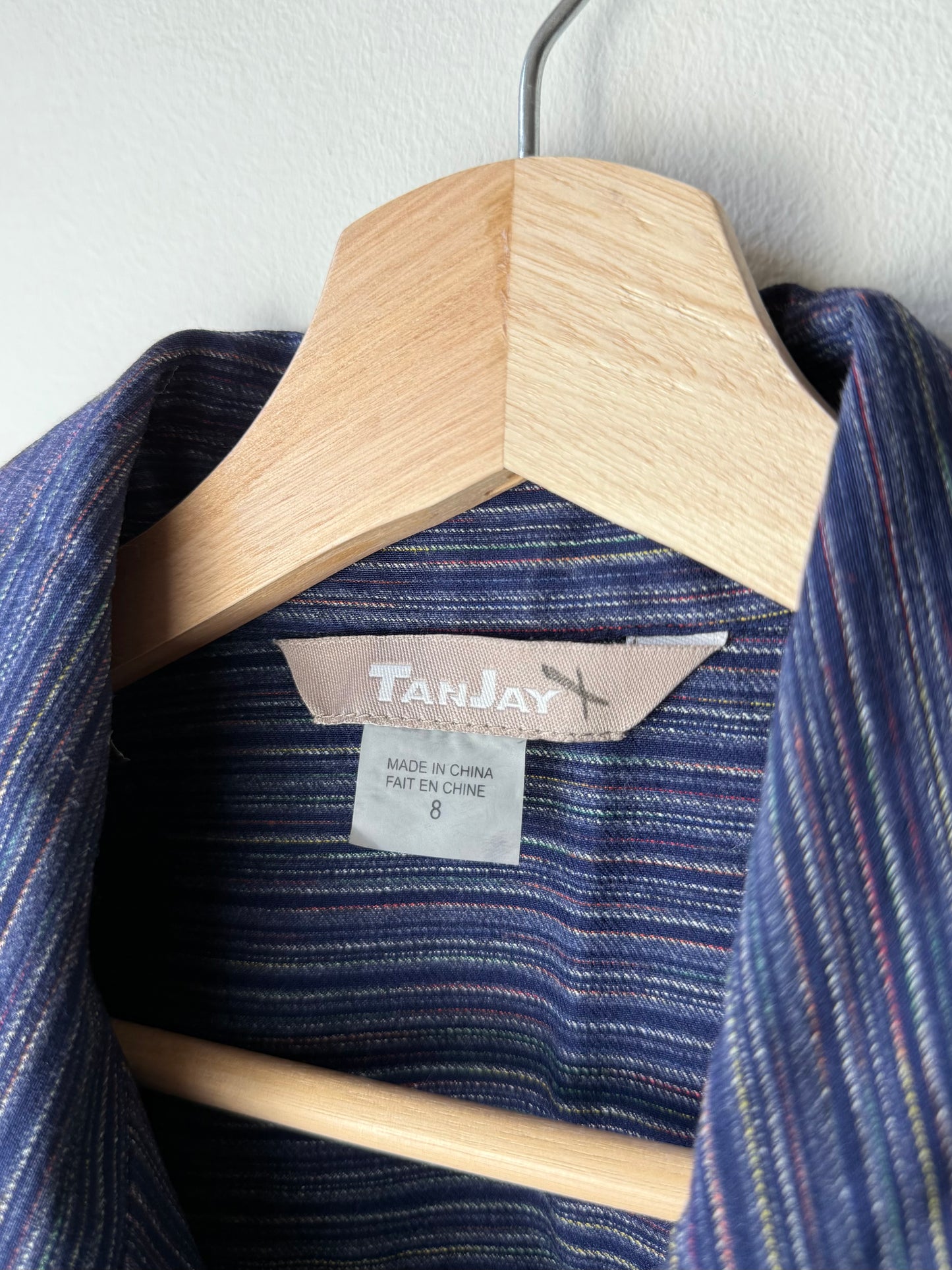 Vintage TANJAY Women's Blue & Colorful Striped Stretchy Jacket