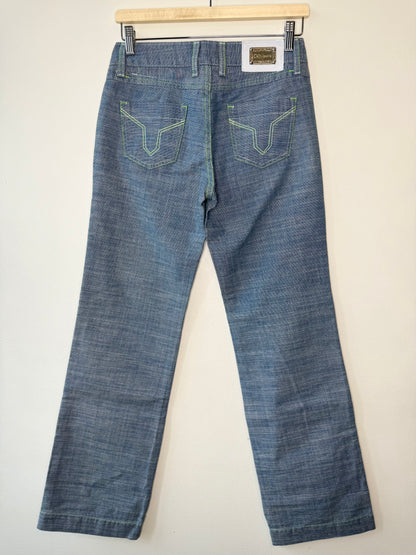 Y2K D&Jeans Women's Blue Jeans with White & Lime Green Stitching