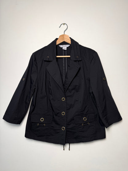 Y2K TANJAY Women's Black Lightweight Utility Snap-Front Jacket with Tab Sleeves