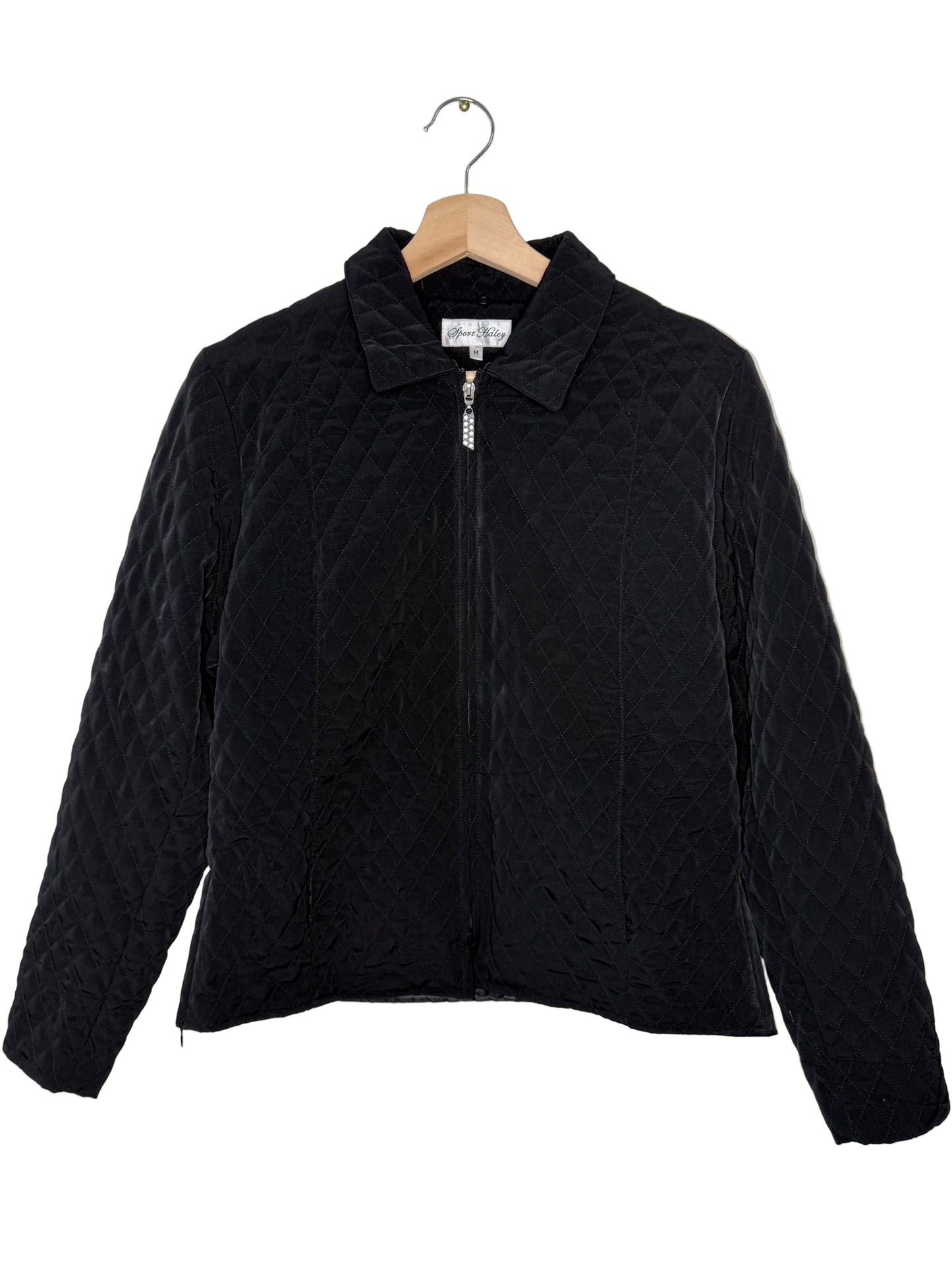 Y2K Sport Haley Women's Black Quilted Jacket with Rhinestone Zipper