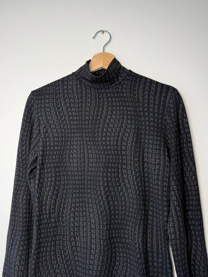 Vintage Authentic Fendi Jeans Women's Full Print Long Sleeve Turtleneck Top