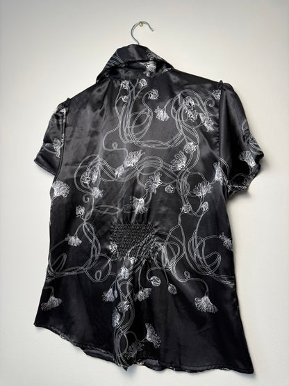 Vintage MAJORA Women's Satin Floral Button-Up Blouse/Shirt