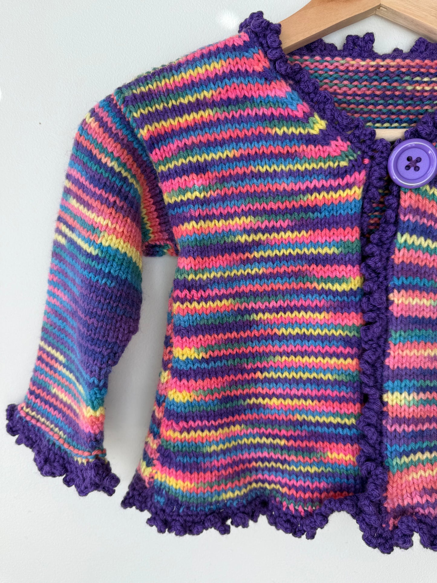 Handmade Girls' Colorful Striped Knit Cardigan